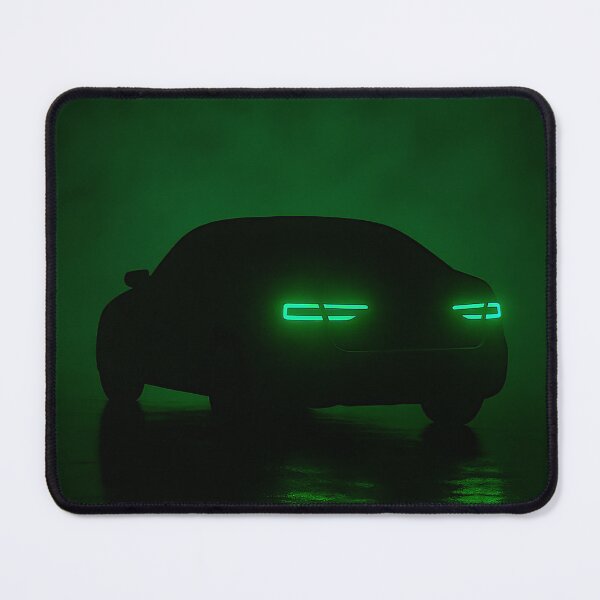 Item preview, Minimalist Car Silhouette with Green Neon Taillights – Dark Moody designed and sold by PosterFuel.