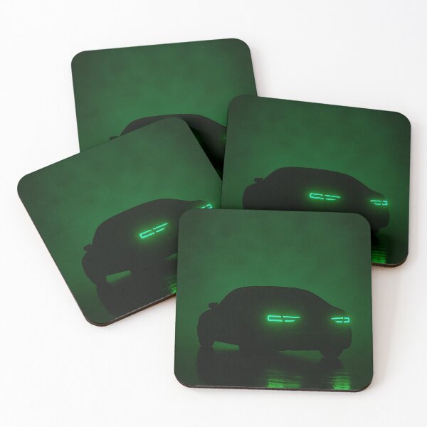 Item preview, Minimalist Car Silhouette with Green Neon Taillights – Dark Moody designed and sold by PosterFuel.