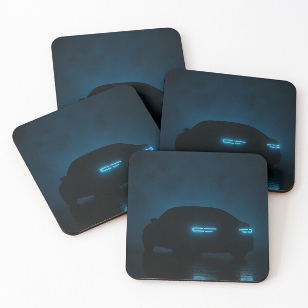 Item preview, Copy of Minimalist Car Silhouette with Cyan Neon Taillights – Dark Moody designed and sold by PosterFuel.