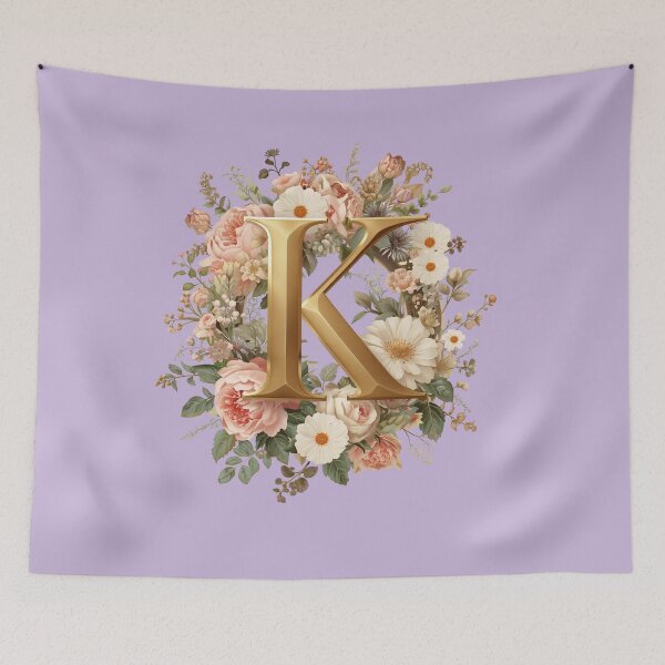Item preview, Floral Monogram Letter K Wall Art – Elegant Gold Initial K with Roses & Peonies | Personalized Wedding Gift, Nursery Decor, Feminine Botanical Initial K Print designed and sold by AmenAlways.