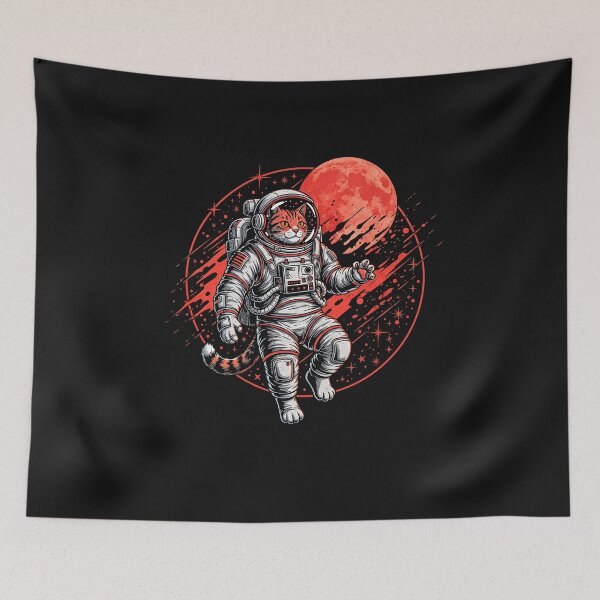 Item preview, Japanese Minimalist 1950s Retro Space Cat Good Luck Kanji designed and sold by cawtoon.