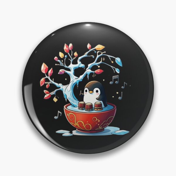 Item preview, Chibi Penguin with Ice Crystal Tree and Drums – Cute Kawaii Japanese Winter Design designed and sold by ColorSplash123.