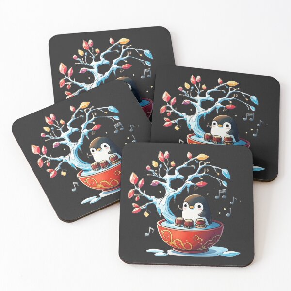 Item preview, Chibi Penguin with Ice Crystal Tree and Drums – Cute Kawaii Japanese Winter Design designed and sold by ColorSplash123.