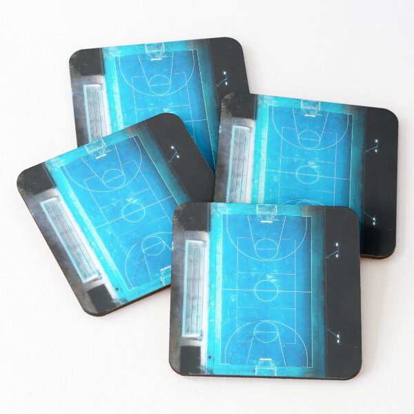 Item preview, aerial view the dead Ablue-colored basketball court at night designed and sold by Serginujhe.