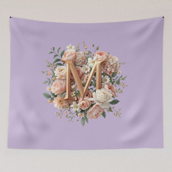 Item preview, Floral Monogram Letter M Wall Art – Elegant Gold Initial M with Roses & Peonies | Personalized Wedding Gift, Nursery Decor, Feminine Botanical Initial M Print designed and sold by AmenAlways.