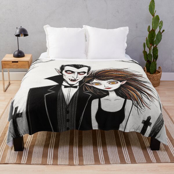 Item preview, Vampire count Dracula and a cute werewolf lycanthrope girl illustration halloween art designed and sold by Vintage Designs +.