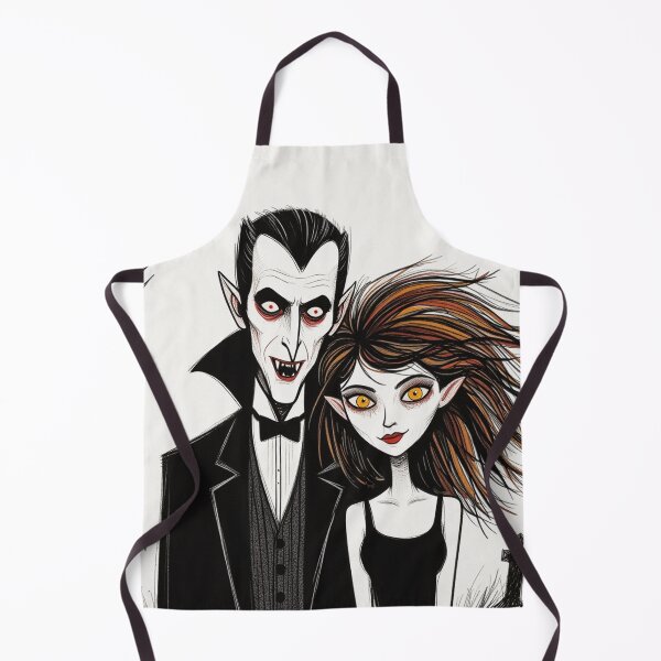 Item preview, Vampire count Dracula and a cute werewolf lycanthrope girl illustration halloween art designed and sold by Vintage Designs +.