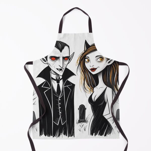 Item preview, Vampire count Dracula and a cute werewolf lycanthrope girl illustration halloween art designed and sold by Vintage Designs +.