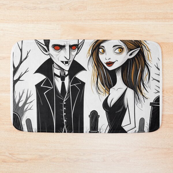Item preview, Vampire count Dracula and a cute werewolf lycanthrope girl illustration halloween art designed and sold by Vintage Designs +.