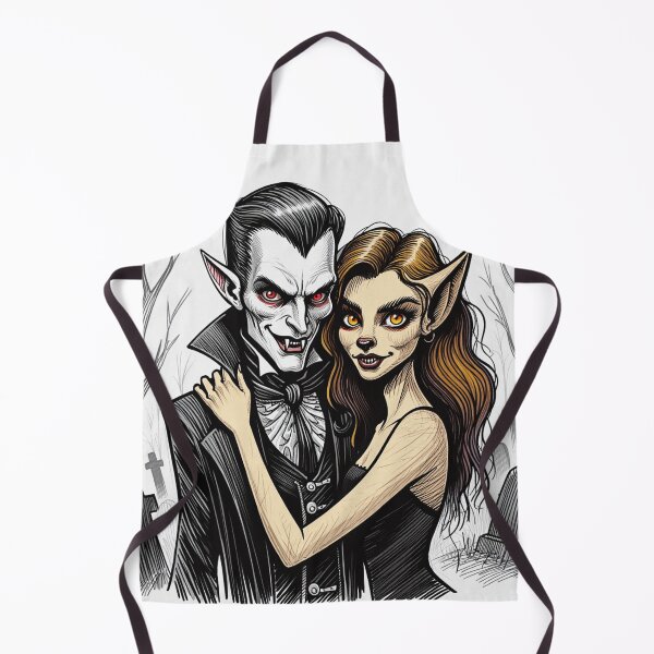 Item preview, Vampire count Dracula and a cute werewolf lycanthrope girl illustration halloween art designed and sold by Vintage Designs +.