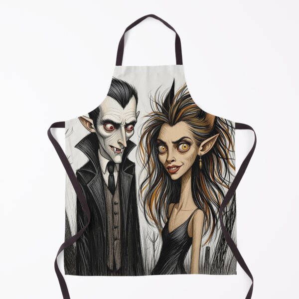 Item preview, Vampire count Dracula and a cute werewolf lycanthrope girl illustration halloween art designed and sold by Vintage Designs +.