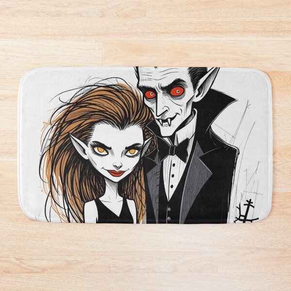 Item preview, Vampire count Dracula and a cute werewolf lycanthrope girl illustration halloween art designed and sold by Vintage Designs +.