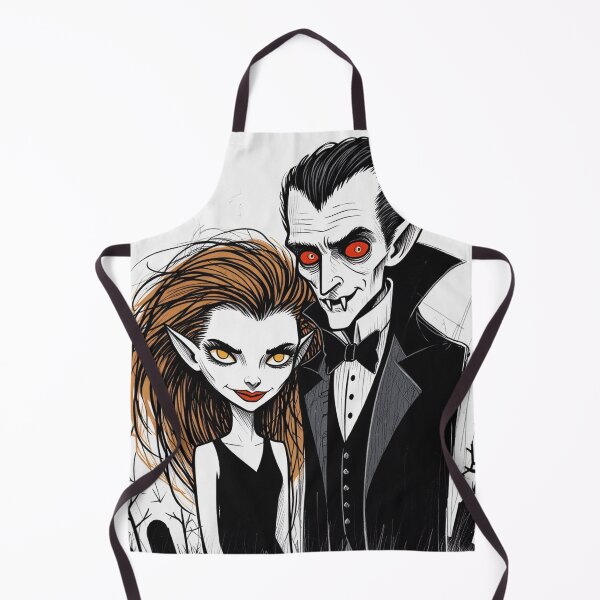 Item preview, Vampire count Dracula and a cute werewolf lycanthrope girl illustration halloween art designed and sold by Vintage Designs +.