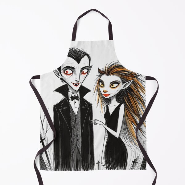 Item preview, Vampire count Dracula and a cute werewolf lycanthrope girl illustration halloween art designed and sold by Vintage Designs +.