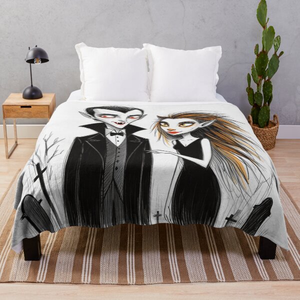 Item preview, Vampire count Dracula and a cute werewolf lycanthrope girl illustration halloween art designed and sold by Vintage Designs +.