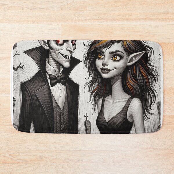 Item preview, Vampire count Dracula and a cute werewolf lycanthrope girl illustration halloween art designed and sold by Vintage Designs +.