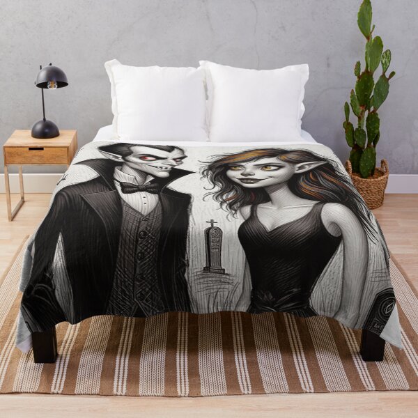 Item preview, Vampire count Dracula and a cute werewolf lycanthrope girl illustration halloween art designed and sold by Vintage Designs +.