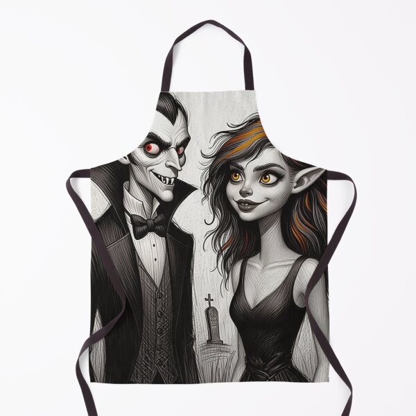 Item preview, Vampire count Dracula and a cute werewolf lycanthrope girl illustration halloween art designed and sold by Vintage Designs +.
