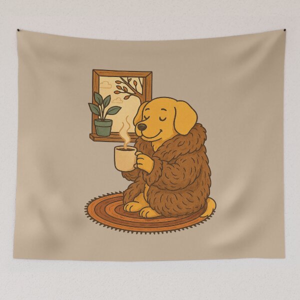 Item preview, Cosy Autumn Dog with Coffee – Warm Fall Vibes designed and sold by NoirAuraX.
