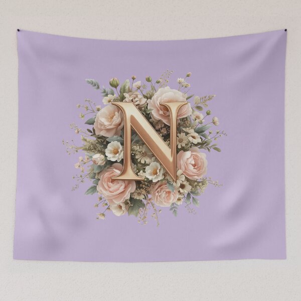 Item preview, Floral Monogram Letter N Wall Art – Elegant Gold Initial N with Roses & Peonies | Personalized Wedding Gift, Nursery Decor, Feminine Botanical Initial N Print designed and sold by AmenAlways.