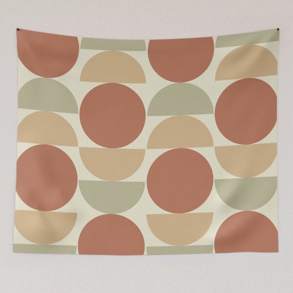 Item preview, Mid Century Circles and Half Circles In Terracotta Sage and Tan  designed and sold by Yasminepatterns .