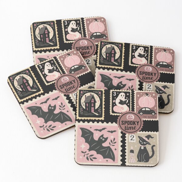 Item preview, Pink Aesthetic Halloween Postal Stamps designed and sold by PG Illustration.
