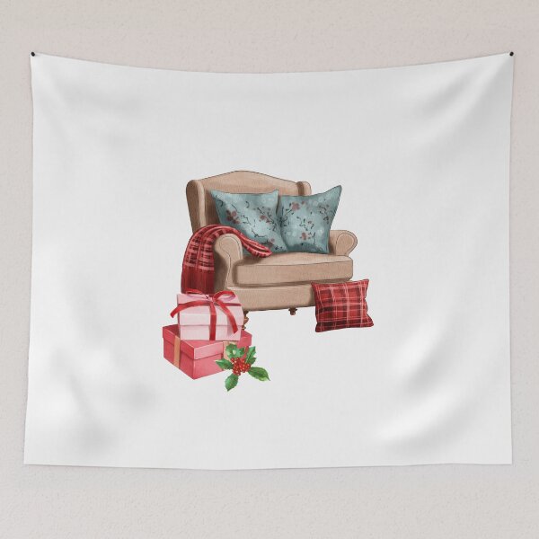 Item preview, Cozy living room corner with festive decorations and gift boxes for a joyful holiday atmosphere designed and sold by Ms. Iryna.