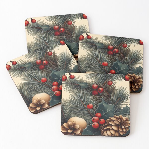 Item preview, Festive Seamless Pattern with Holly and Pinecones designed and sold by MamaDong.