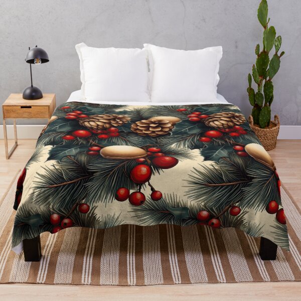 Item preview, Festive Seamless Pattern with Holly and Pinecones designed and sold by MamaDong.