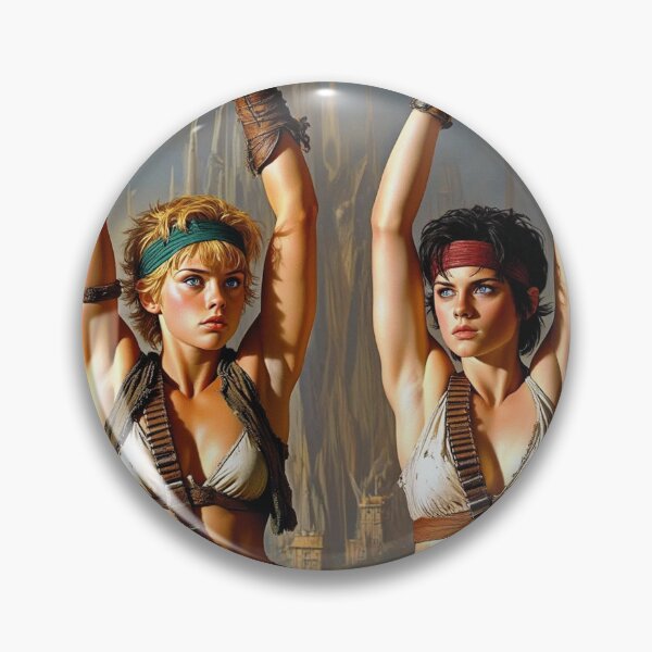 Item preview, Two captive fantasy post apocalyptic warrior women illustration designed and sold by Vintage Designs +.