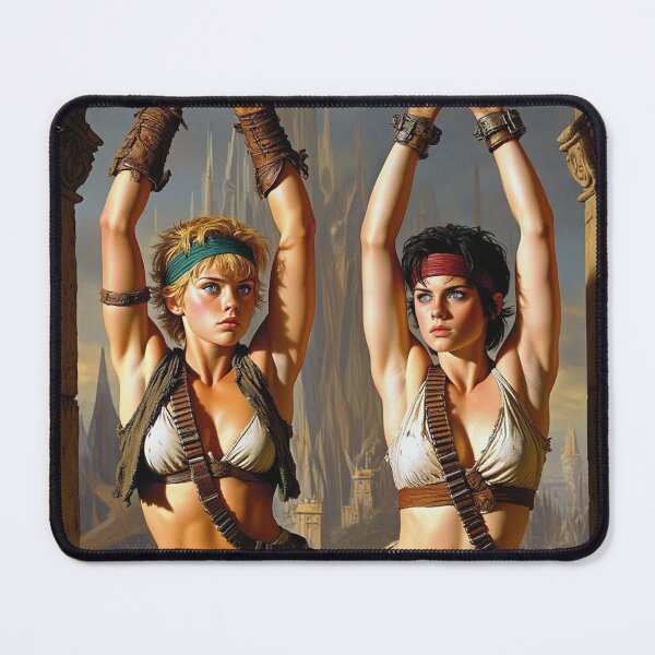 Item preview, Two captive fantasy post apocalyptic warrior women illustration designed and sold by Vintage Designs +.