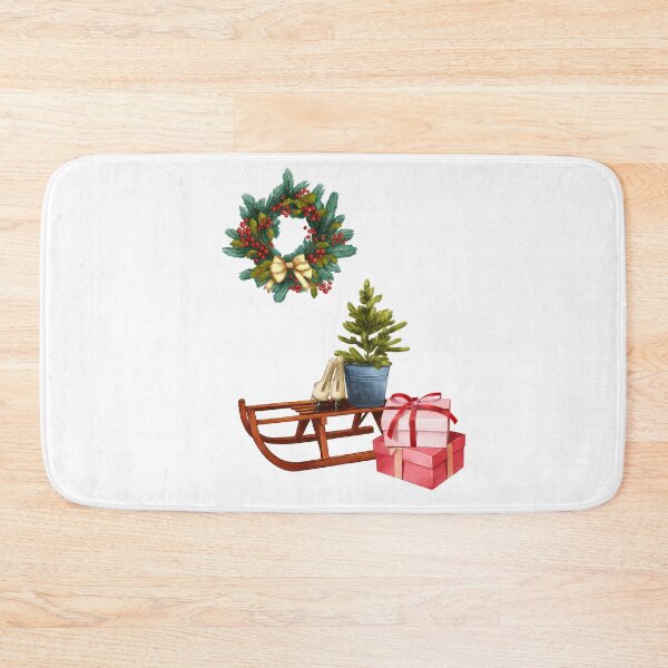 Item preview, Holiday decoration featuring a sled, gifts, and a Christmas wreath with a plant in a pot designed and sold by Ms. Iryna.