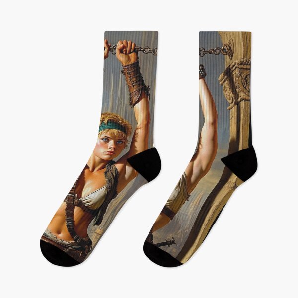 Item preview, Two captive fantasy post apocalyptic warrior women illustration designed and sold by Vintage Designs +.