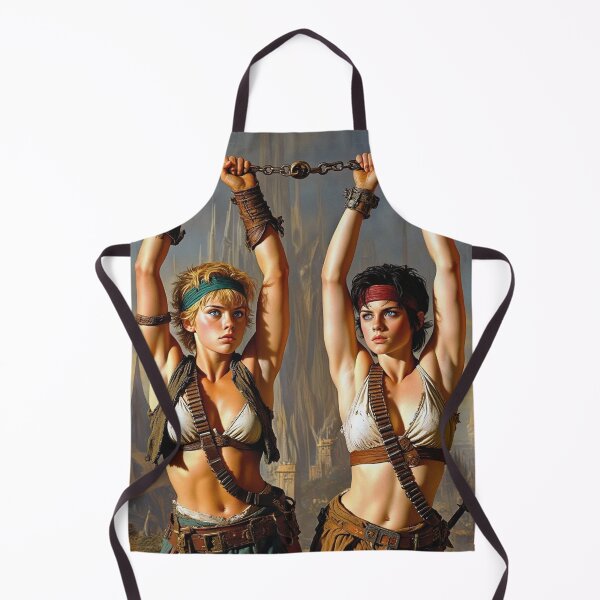Item preview, Two captive fantasy post apocalyptic warrior women illustration designed and sold by Vintage Designs +.