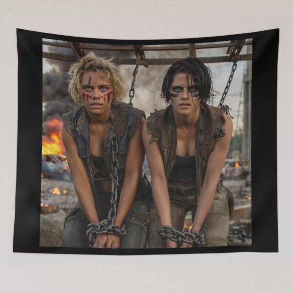 Item preview, Two captive fantasy post apocalyptic warrior women illustration designed and sold by Vintage Designs +.