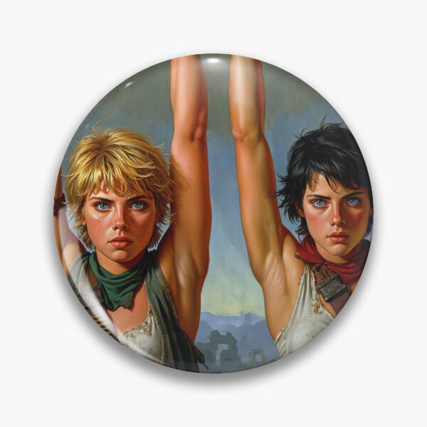 Item preview, Two captive fantasy post apocalyptic warrior women illustration designed and sold by Vintage Designs +.