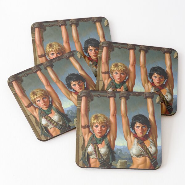 Item preview, Two captive fantasy post apocalyptic warrior women illustration designed and sold by Vintage Designs +.