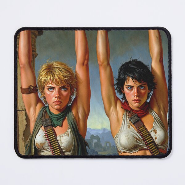 Item preview, Two captive fantasy post apocalyptic warrior women illustration designed and sold by Vintage Designs +.