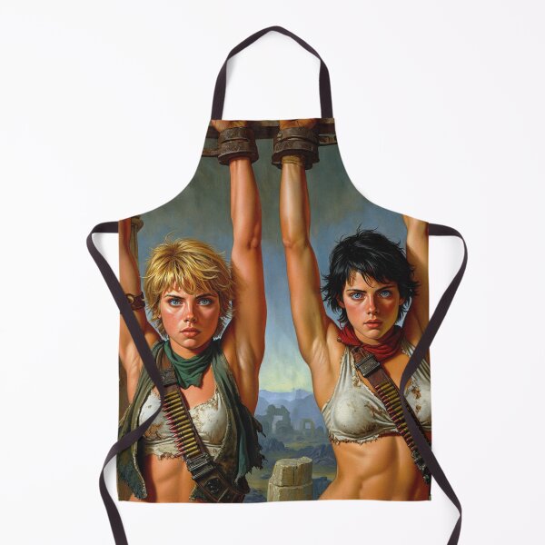 Item preview, Two captive fantasy post apocalyptic warrior women illustration designed and sold by Vintage Designs +.