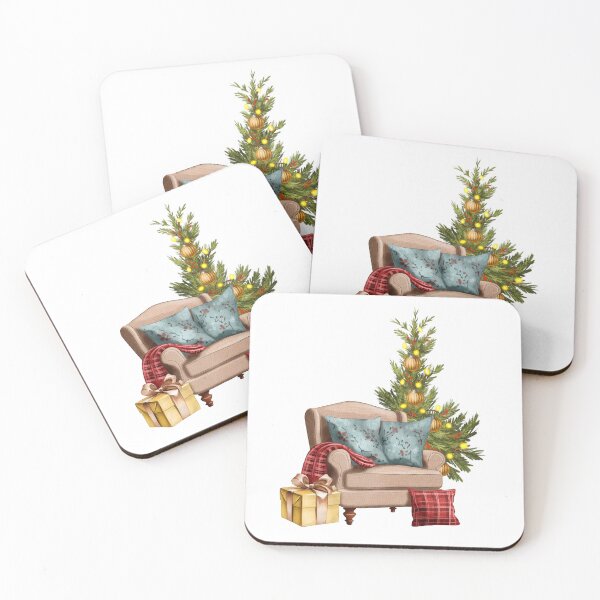 Item preview, Cozy holiday corner with a comfortable chair, decorative pillows, gifts, and a festive Christmas tree designed and sold by Ms. Iryna.