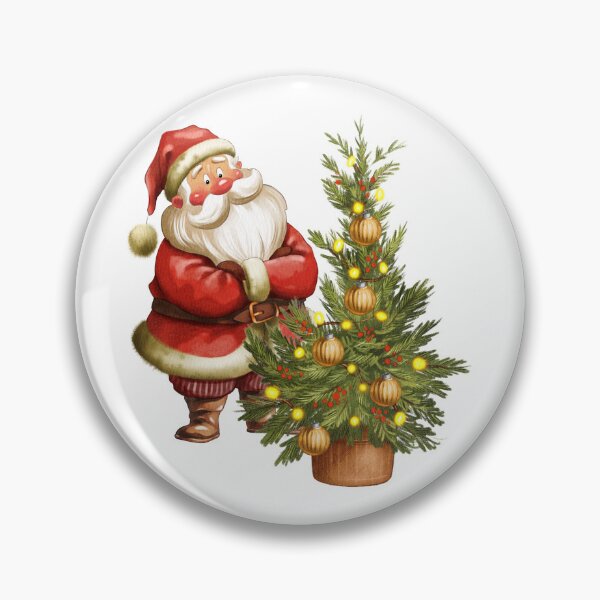 Item preview, Santa Claus admires decorated Christmas tree with ornaments and lights during festive season designed and sold by Ms. Iryna.