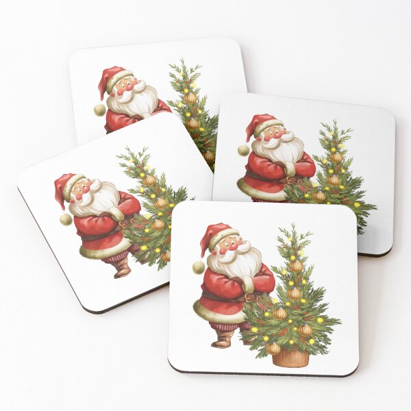 Item preview, Santa Claus admires decorated Christmas tree with ornaments and lights during festive season designed and sold by Ms. Iryna.