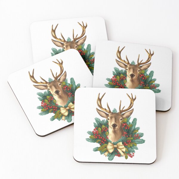 Item preview, Decorative deer head adorned with evergreen wreath and red berries celebrates the winter season beautifully designed and sold by Ms. Iryna.