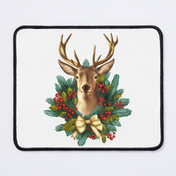 Item preview, Decorative deer head adorned with evergreen wreath and red berries celebrates the winter season beautifully designed and sold by Ms. Iryna.