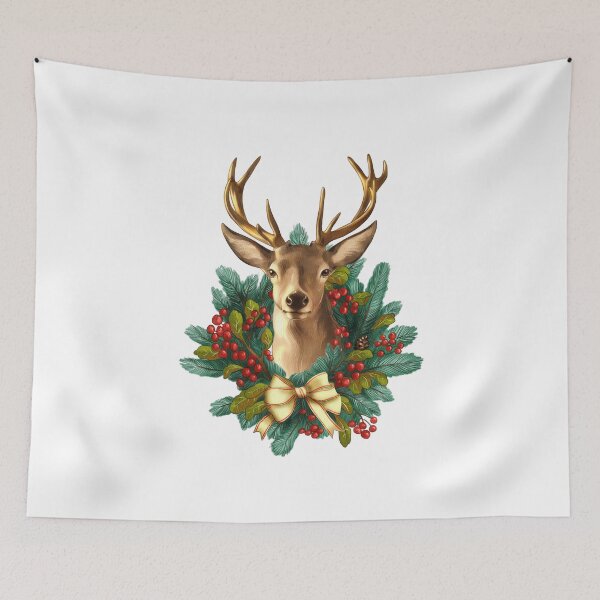 Item preview, Decorative deer head adorned with evergreen wreath and red berries celebrates the winter season beautifully designed and sold by Ms. Iryna.