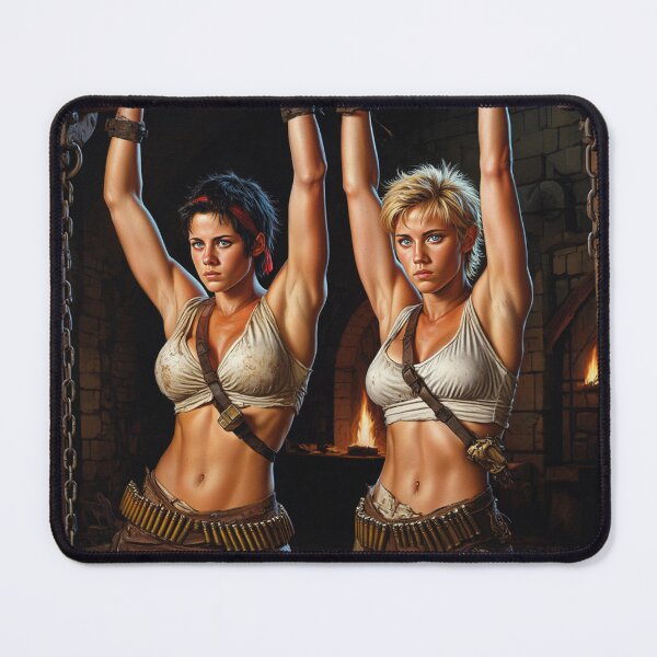 Item preview, Two captive fantasy post apocalyptic warrior women illustration designed and sold by Vintage Designs +.