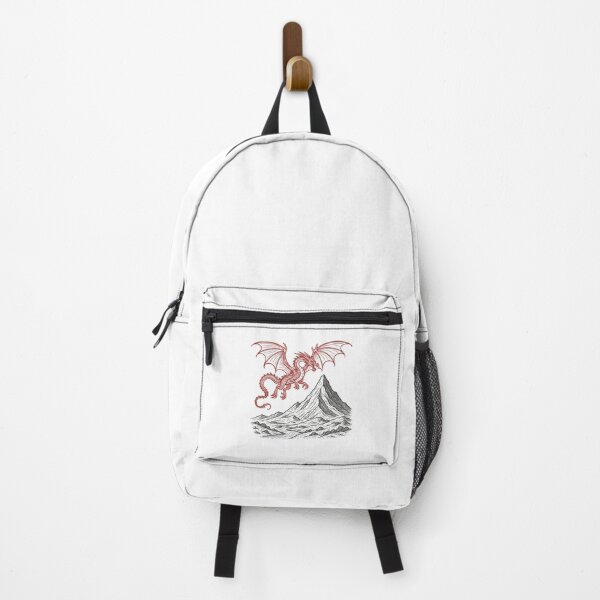 Item preview, Crimson Dragon Over Black Mountain — Dark Fantasy Line Art designed and sold by Fenay Designs.