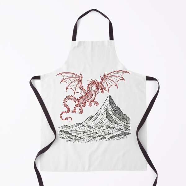 Item preview, Crimson Dragon Over Black Mountain — Dark Fantasy Line Art designed and sold by Fenay Designs.