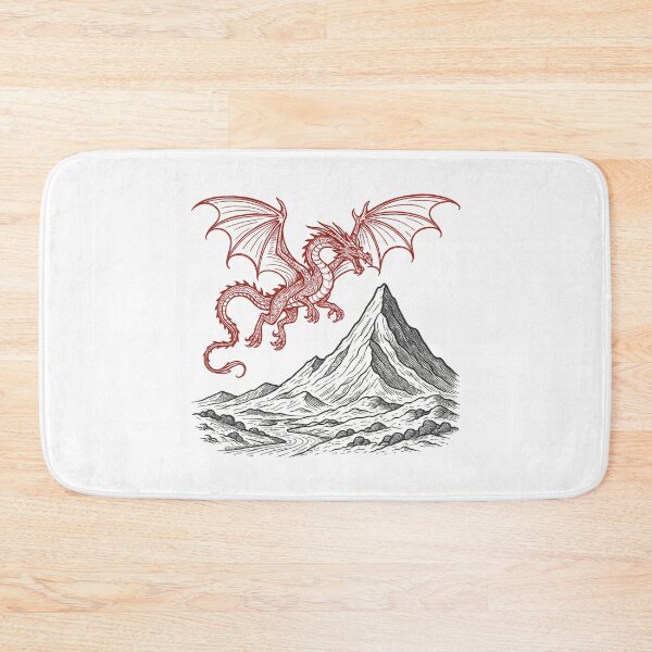 Item preview, Crimson Dragon Over Black Mountain — Dark Fantasy Line Art designed and sold by Fenay Designs.