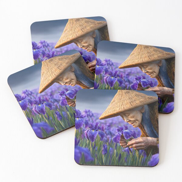 Item preview, Elderly Woman in Blooming Iris Field designed and sold by Artessie.